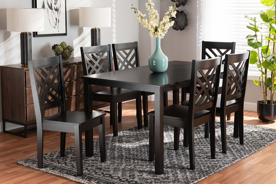 Seymour Modern Contemporary Dark Brown Finish Wood 7-Piece Dining Set