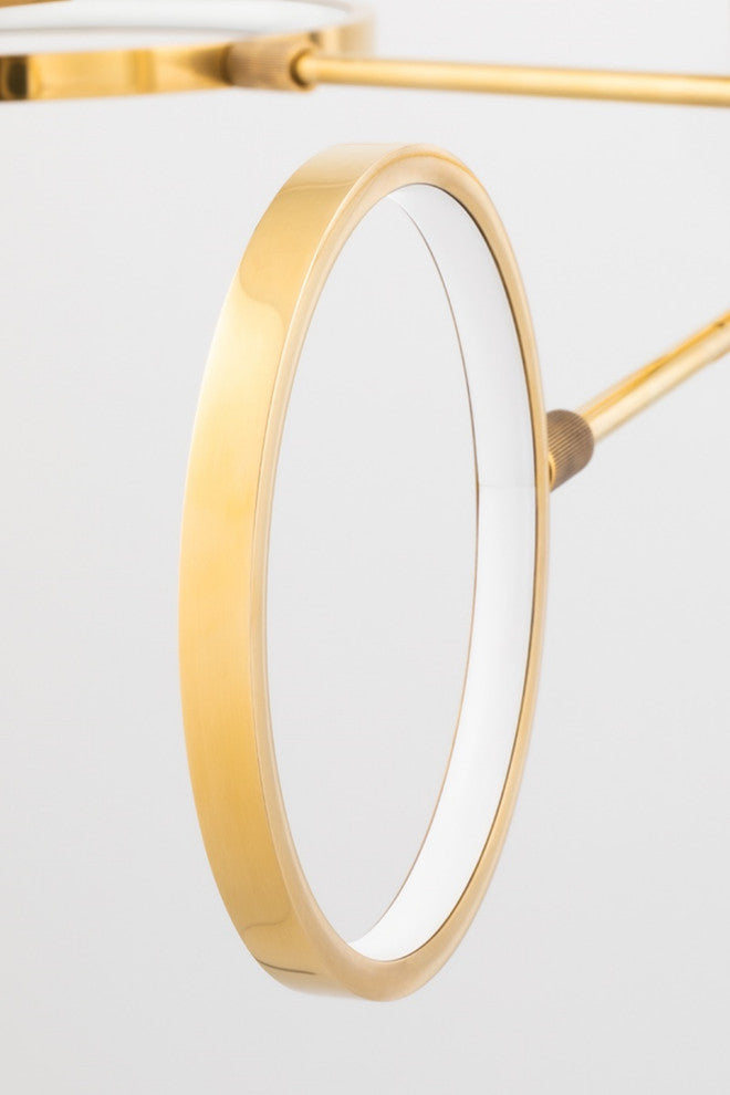 Saturn 6-Light LED Chandelier, Aged Brass, Matte White Glass and Metal Shade