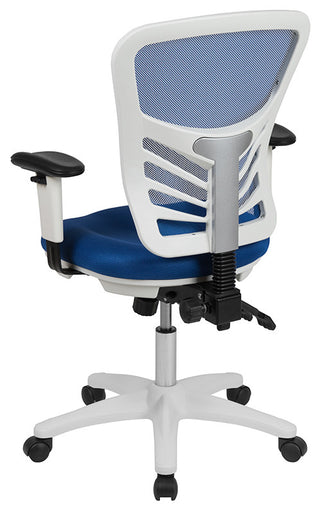 Mid-Back Mesh Swivel Task Chair with Triple Paddle Control, Blue Mesh/White Fram