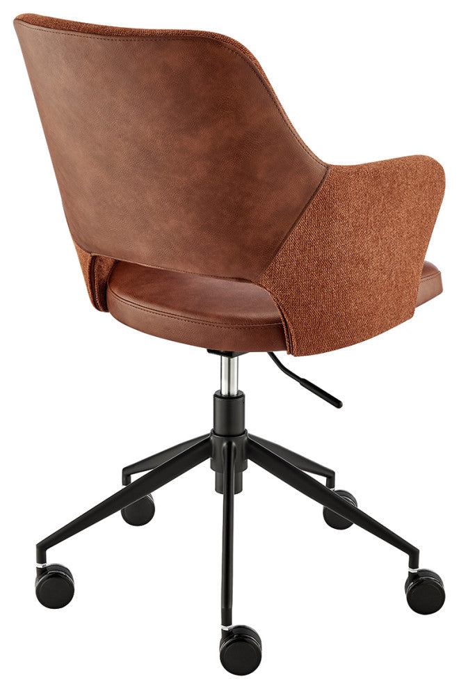Darcie Office Chair, Brown Leatherette, Orange Fabric and Black Base