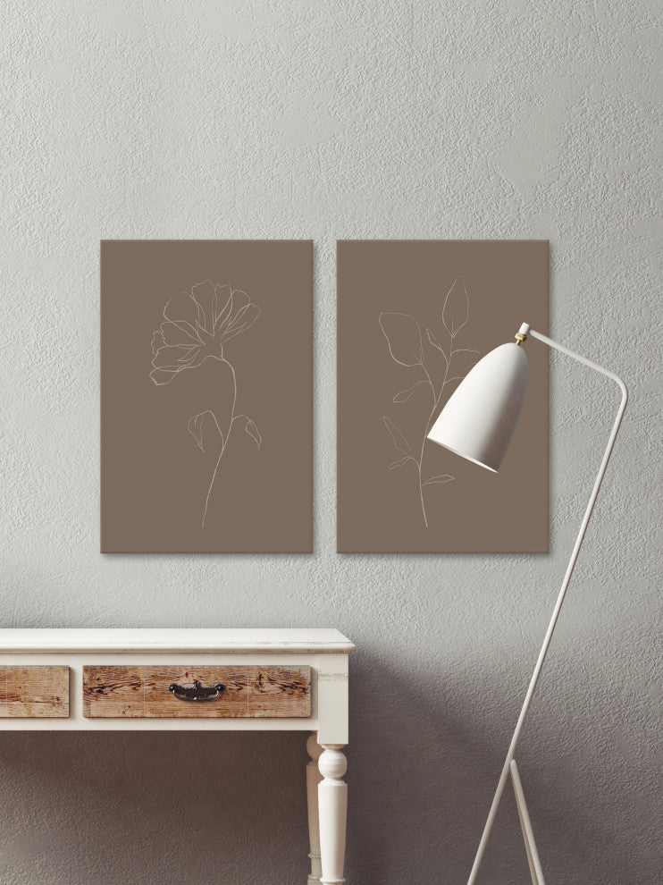 Leaves and Flower Diptych, 2-Piece Set, 8x12 Panels
