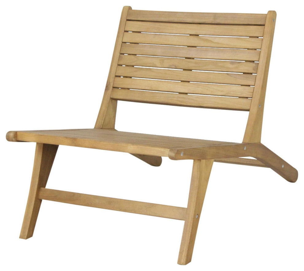 Retro Modern Outdoor Chair with Solid Teak Wood Construction and Low Seat
