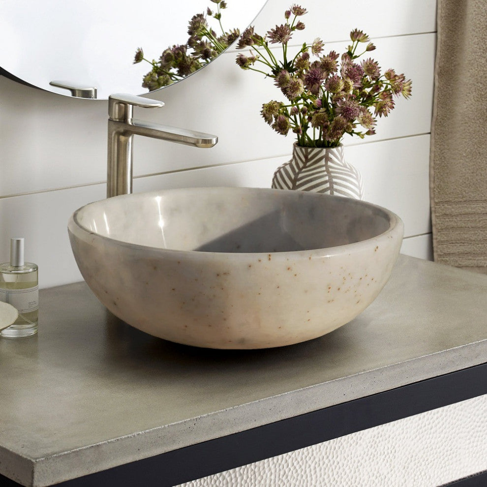 Natural Stone European Sugar Marble Vessel Sink (D)16" (H)6"