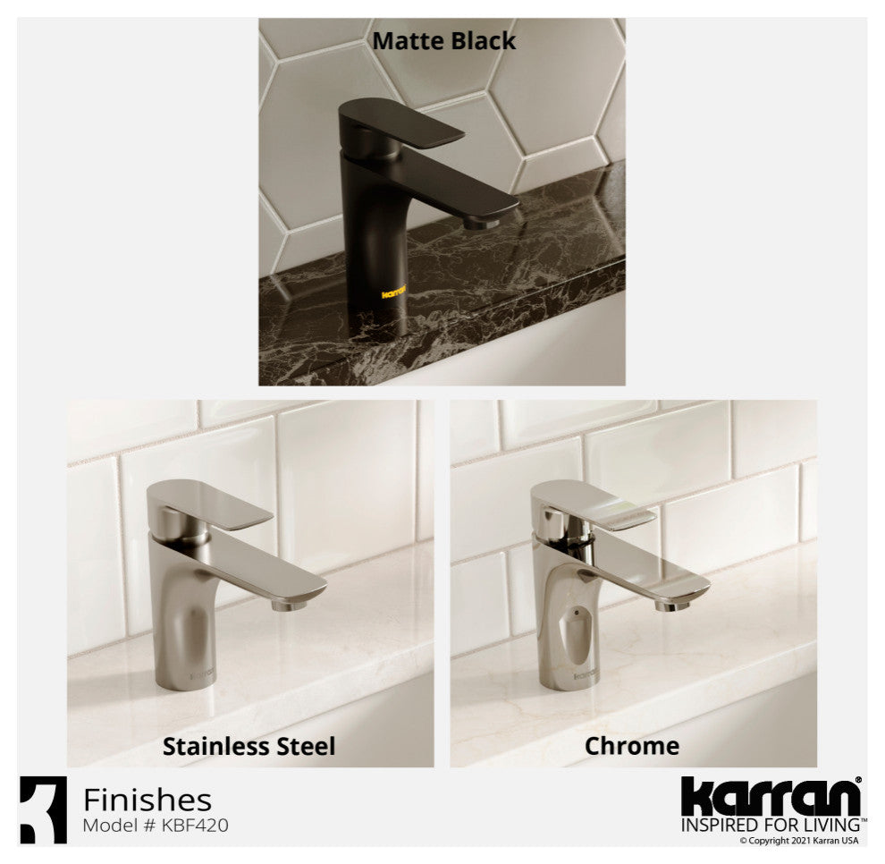 Karran KBF420 1-Hole 1-Handle Basin Faucet With Pop-up Drain, Chrome