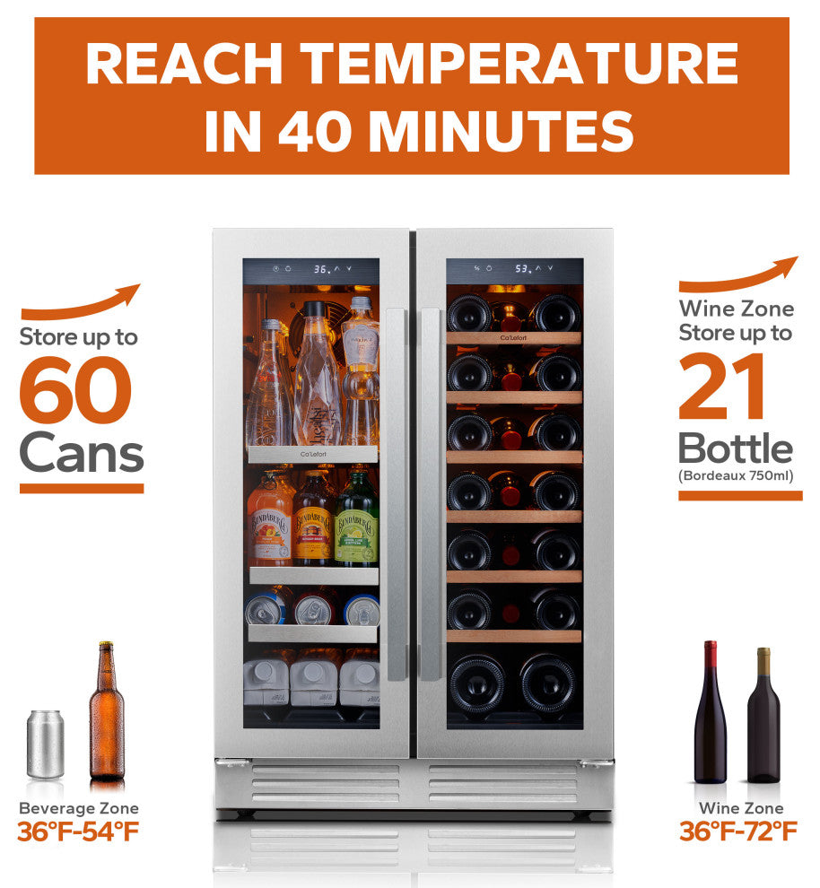 Ca''Lefort 24" Wine Beverage Cooler French Door Dual Zone Refrigerator