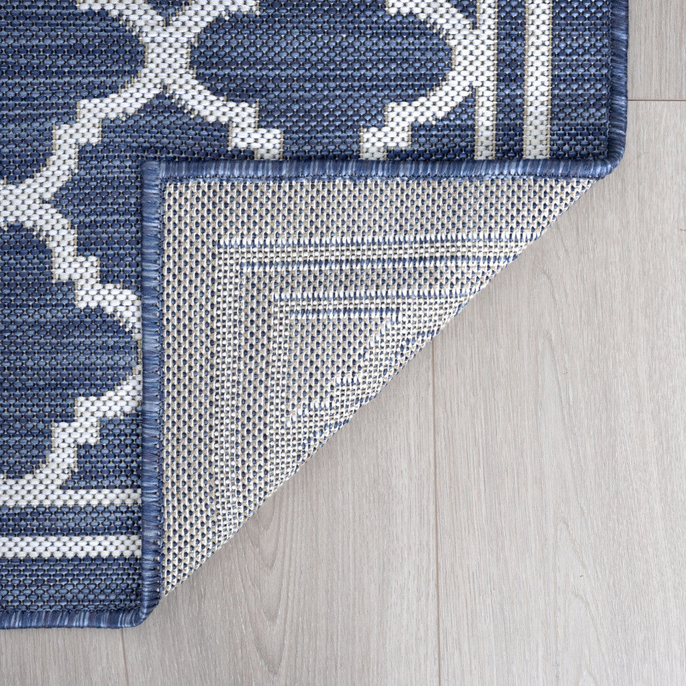 Shaila Transitional Geometric Navy Rectangle Indoor/Outdoor Area Rug, 9'x12'