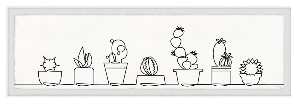 "Succulent Line Up" Framed Painting Print, 30x10