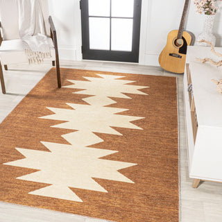 Chayton Minimalist Geometric Machine-Washable Area Rug, Rust/Cream, 5x8