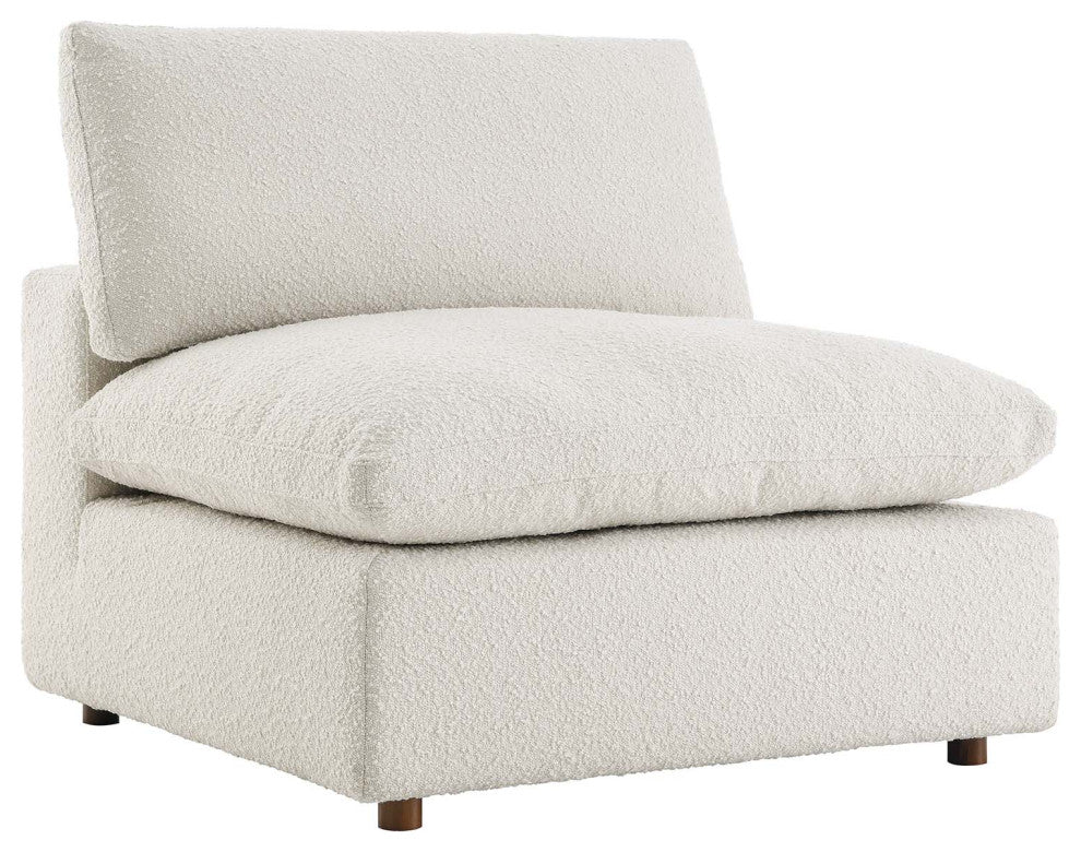 Commix Down Filled Overstuffed Boucle Fabric Armless Chair, Ivory