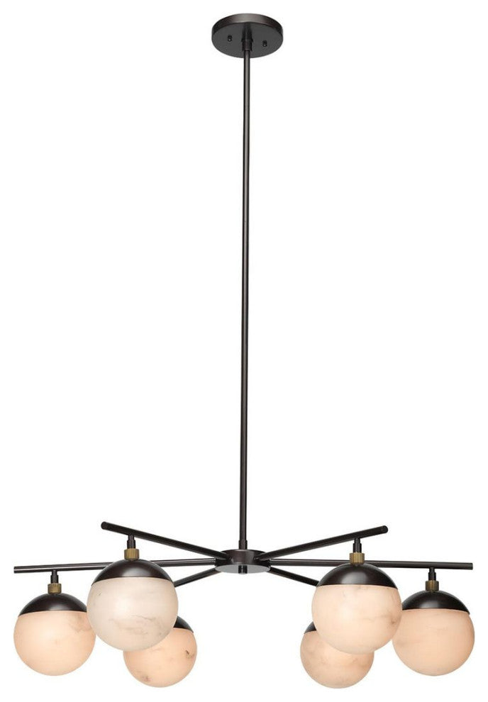 Vintage Style Faux Alabaster Globe Shade 6 Light Chandelier Bronze Metal Round