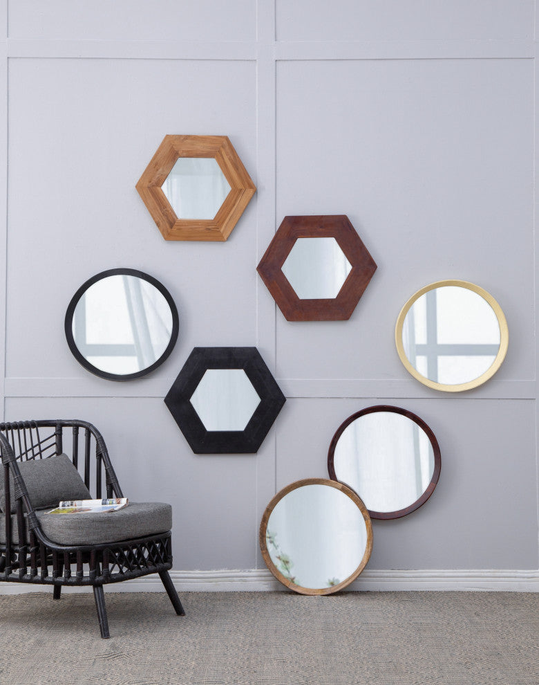 Transitional Decor Style Mango Wood Wall Mirror, Natural
