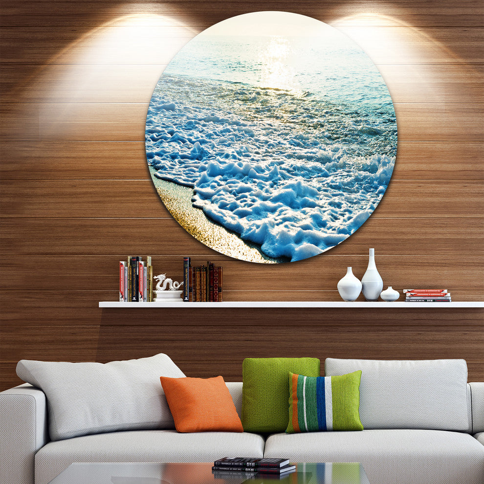 Bright Blue Tranquil Seashore, Beach Disc Metal Wall Art, 11"