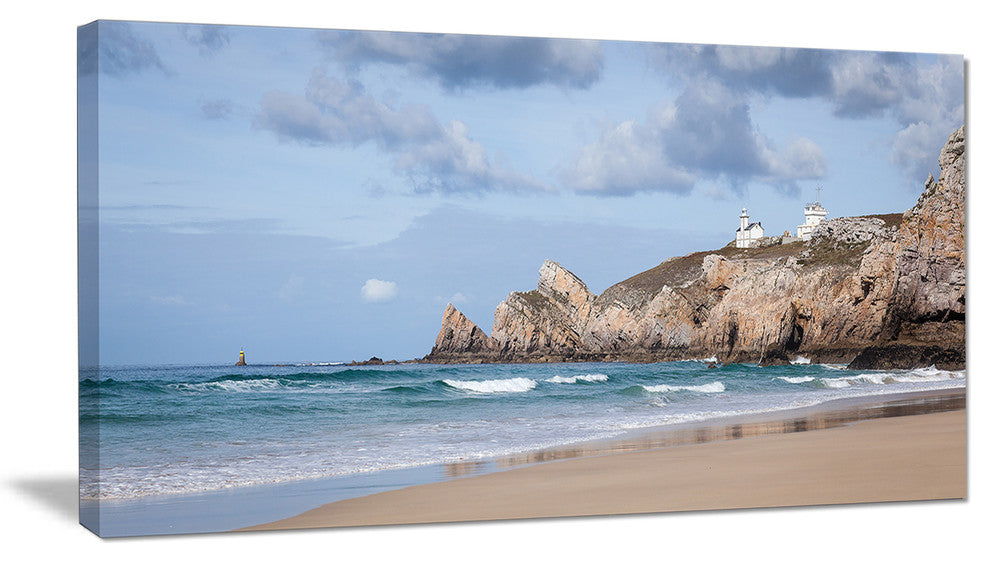 "Coastline With Lighthouse" Panorama Seashore Wall Art, 32"x16"