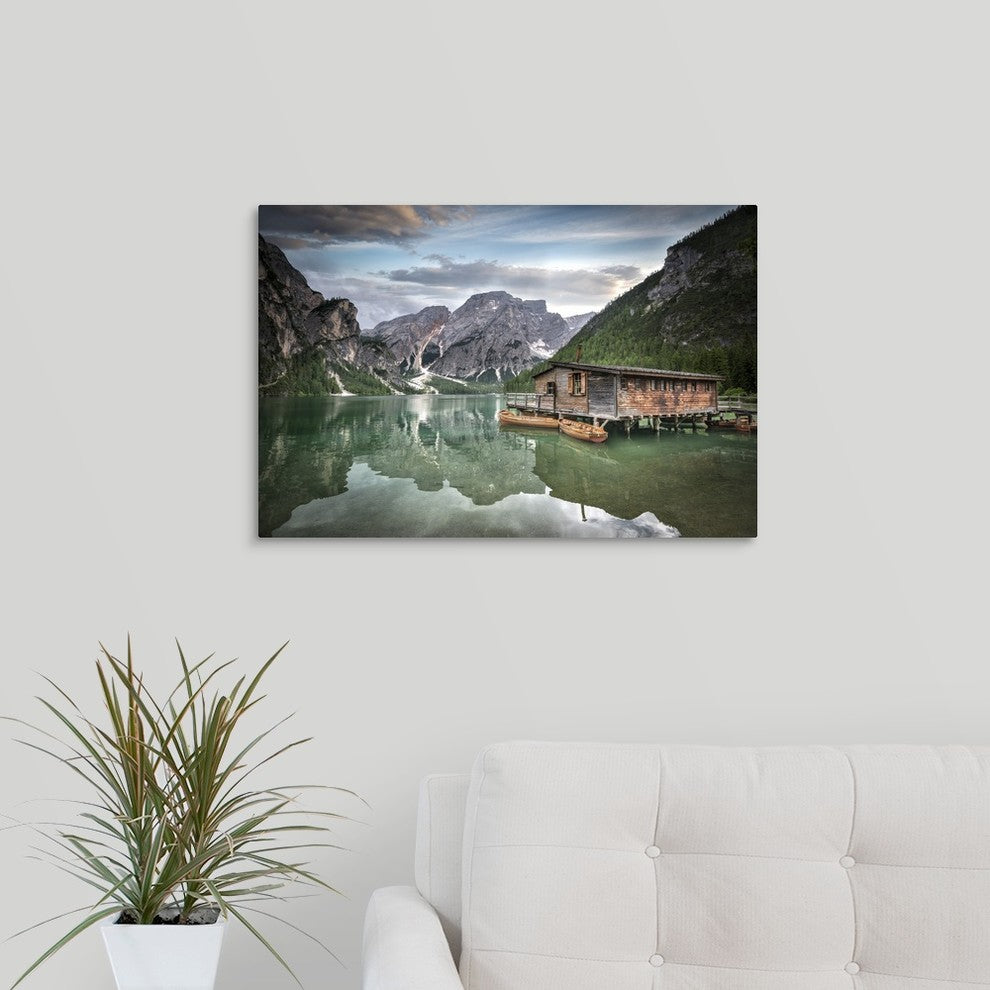 "Braies Lake Boats" Wrapped Canvas Art Print, 24"x16"x1.5"