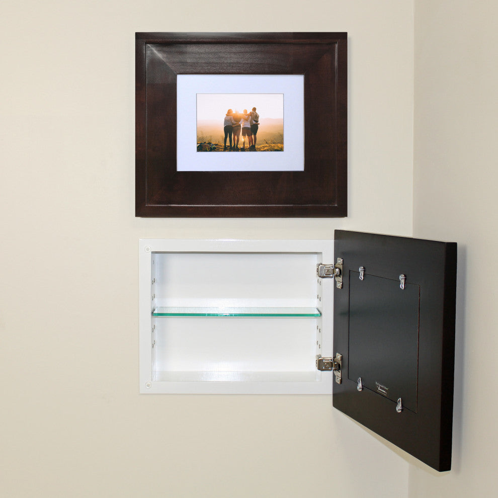 Landscape Recessed Concealed Medicine Cabinet, 14"x11", Coffee Bean