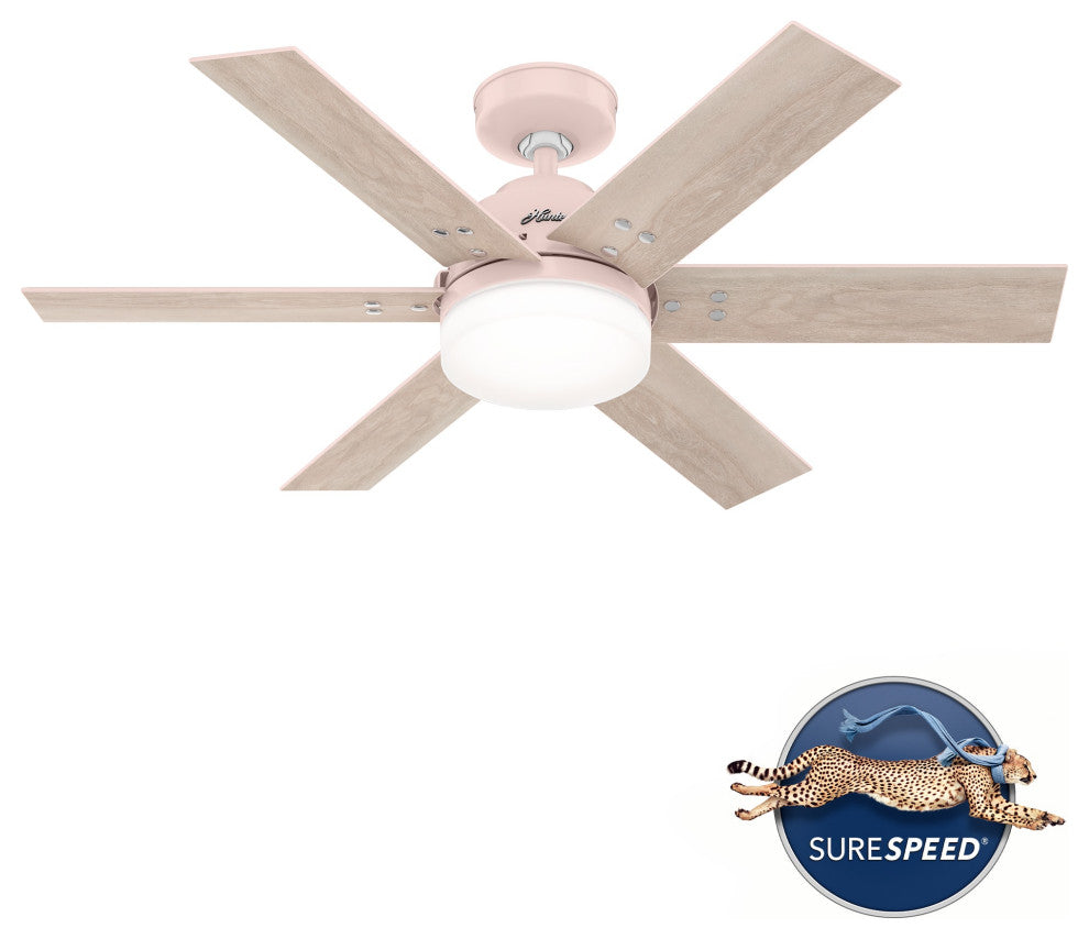 Hunter 44" Pacer Blush Pink Ceiling Fan With LED Light and Remote