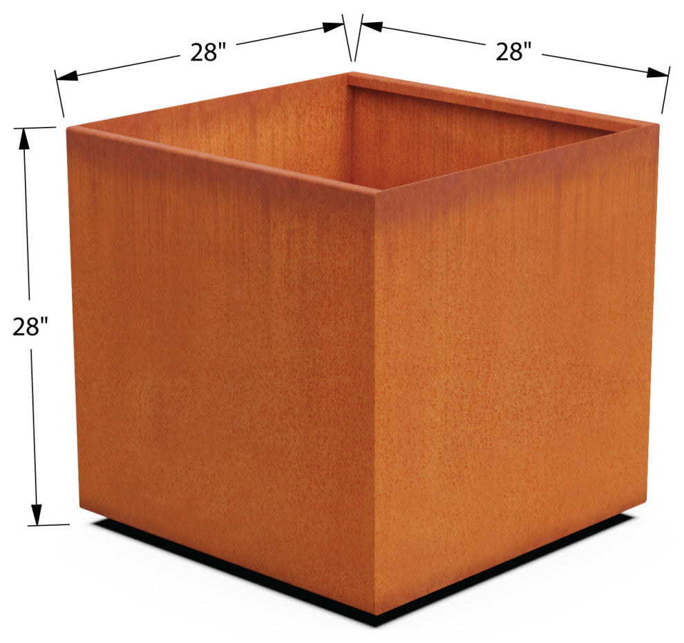 Corten Steel Planter, Cube Xlarge - 28"lx28"wx28"h