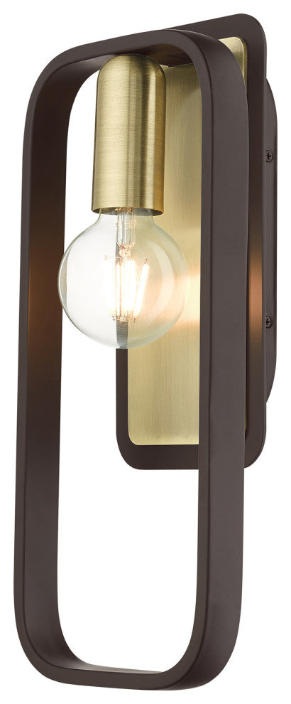 Bronze With Antique Brass Accents Mid Century Modern, Geometric, Single Sconce