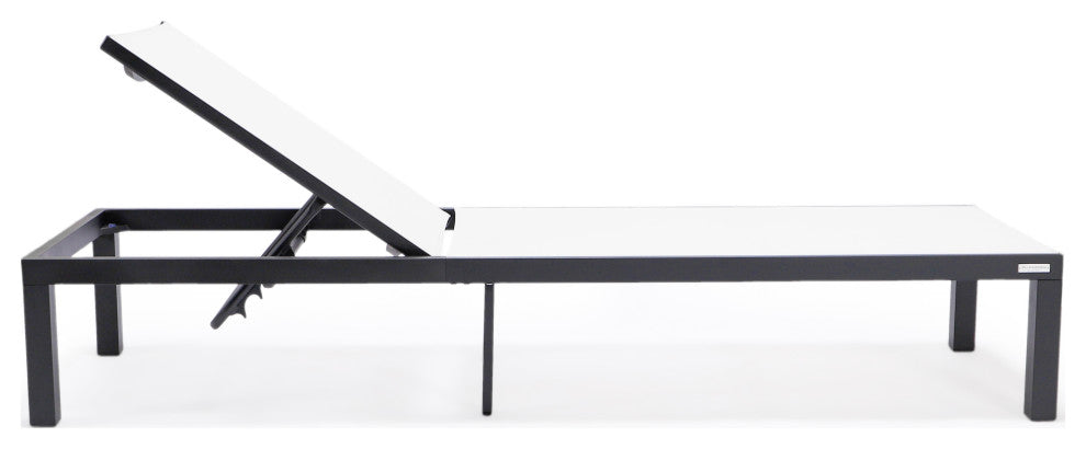 LeisureMod Marlin Patio Chaise Lounge Chair With Black Frame, White
