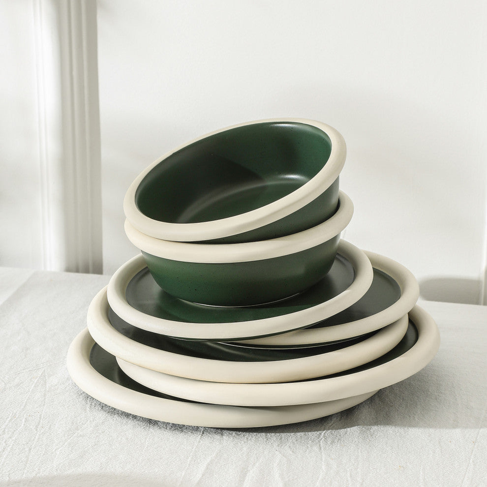 Stone Lain Capri Stoneware 12-Piece Dinnerware Set, Green