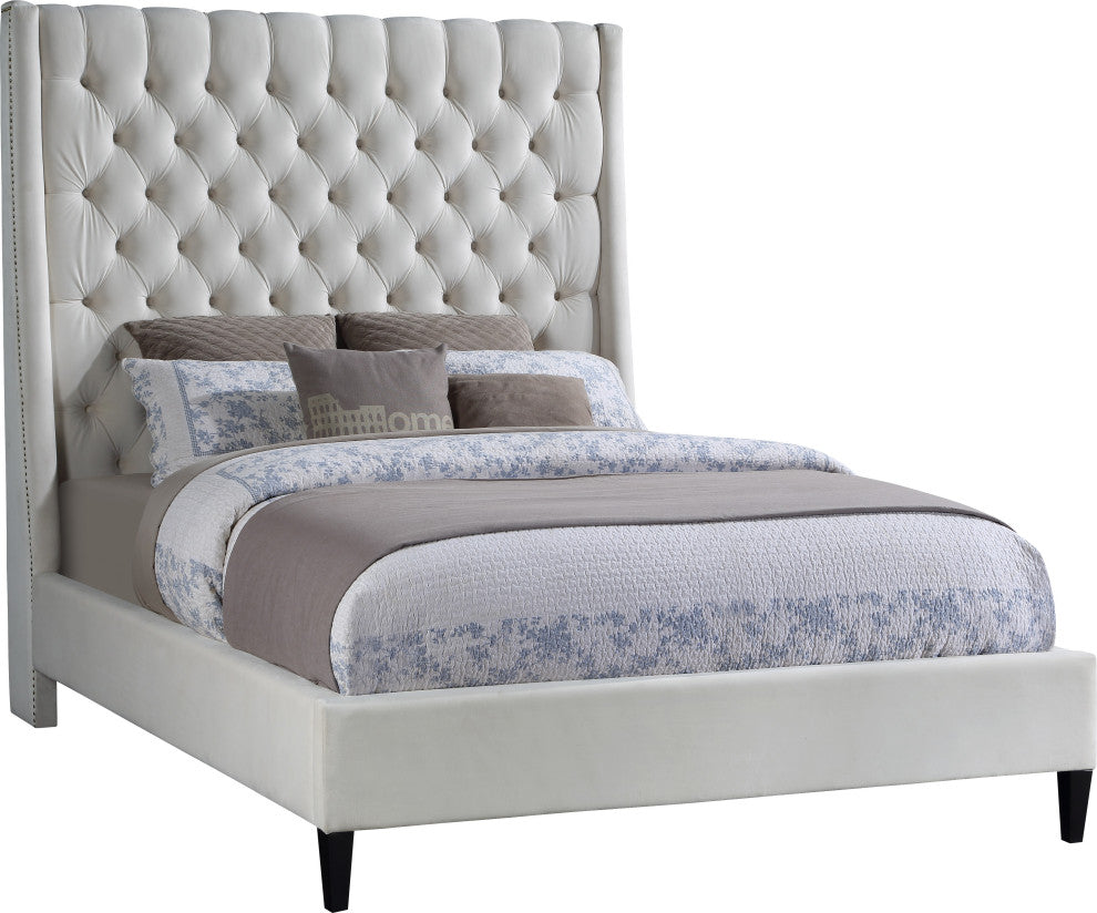 Fritz Velvet Upholstered Bed, Cream, King