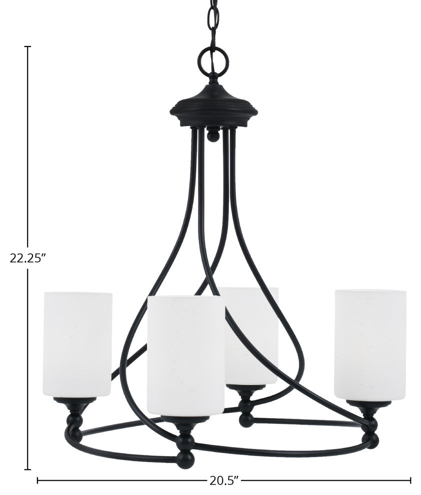 Capri 4-Light Chandelier, Matte Black/White Muslin