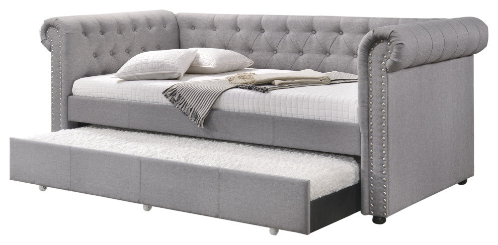 ACME Justice Daybed and Trundle, Twin Size, Smoke Gray Fabric