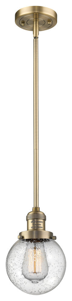 Beacon LED Mini Pendant, Brushed Brass, Glass: Seedy