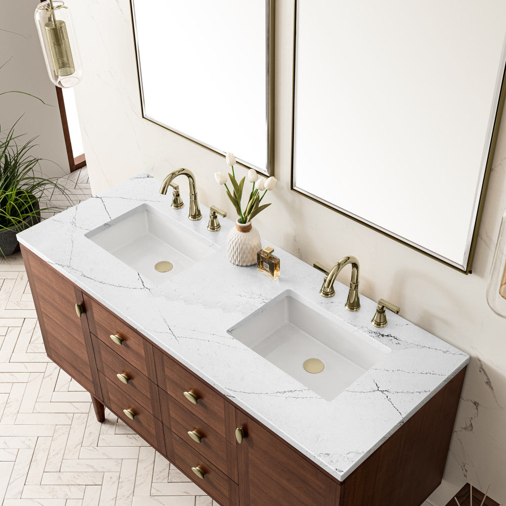 Amberly 30" Single Vanity, Mid-Century Walnut, 60", Ethereal Noctis, Three-Hole