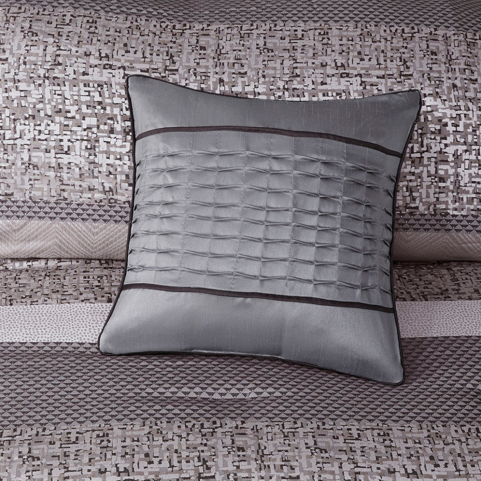 Madison Park Rhapsody Jacquard Stripe Mosaic 7-Piece Comforter Set, Grey