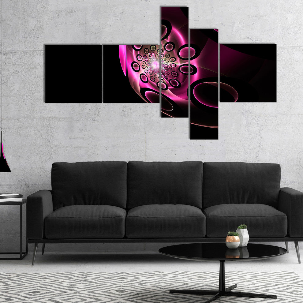 Purple Fractal Sphere in Dark, Floral Canvas Art Print, 60"x32", 5 panels