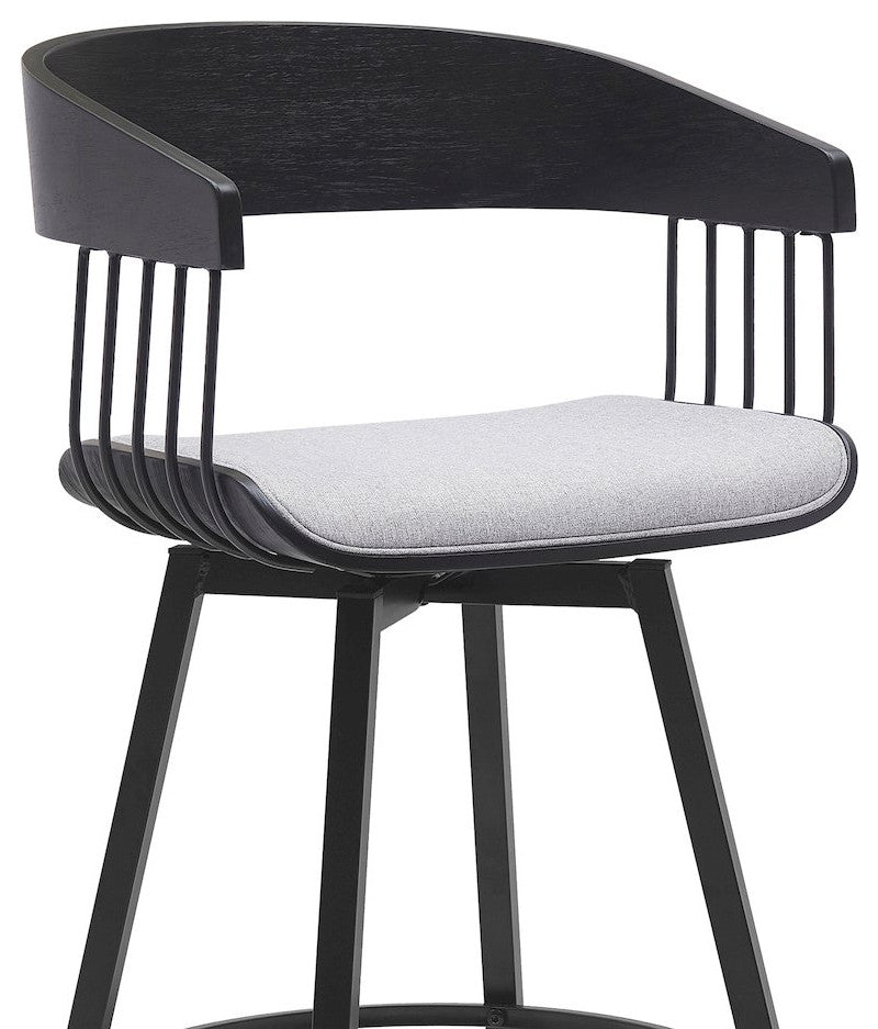 Athena Upholstered Wood Swivel Bar or Counter Stool with Black Metal