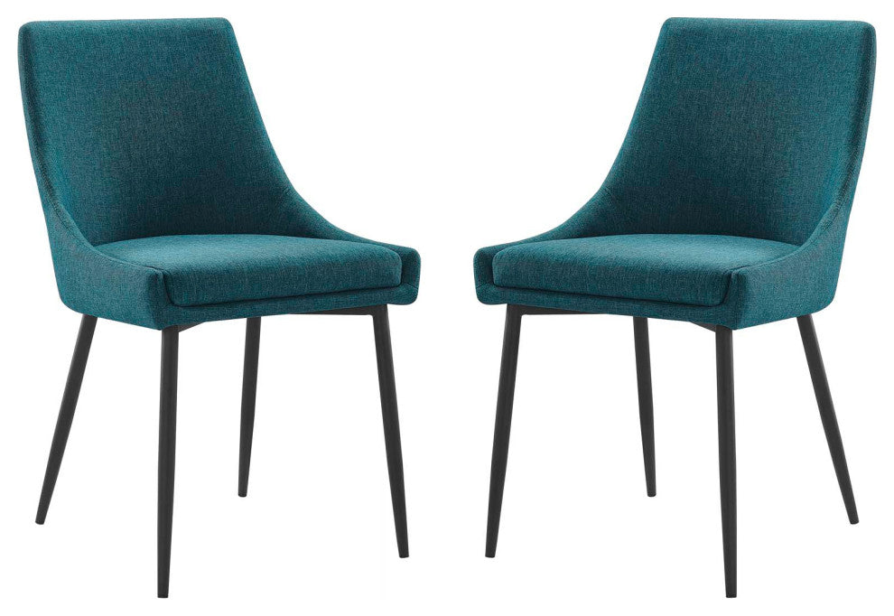 Side Dining Chair, Set of 2, Fabric, Metal, Black Blue, Cafe Bistro Restaurant