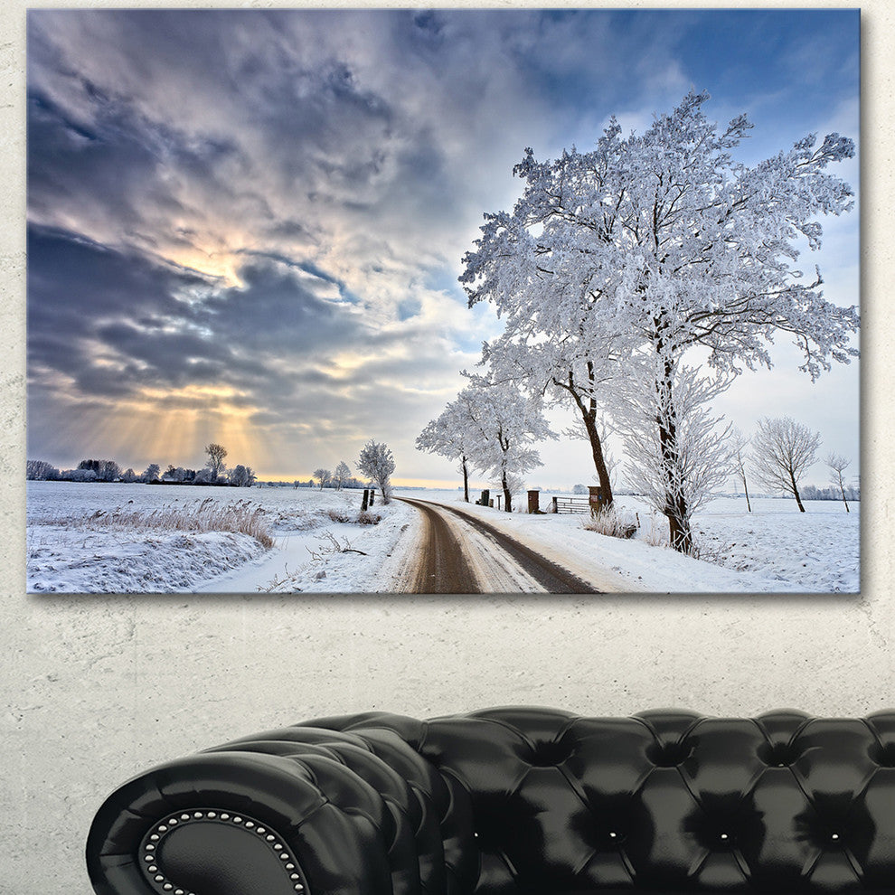 Cloudscape in White Winter Terrain, Landscape Canvas Art Print, 60"x28"