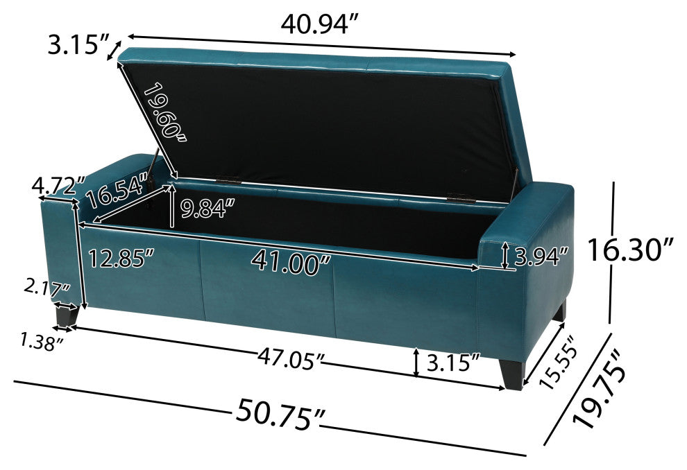 GDF Studio Robin Brown Leather Storage Ottoman Bench, Teal