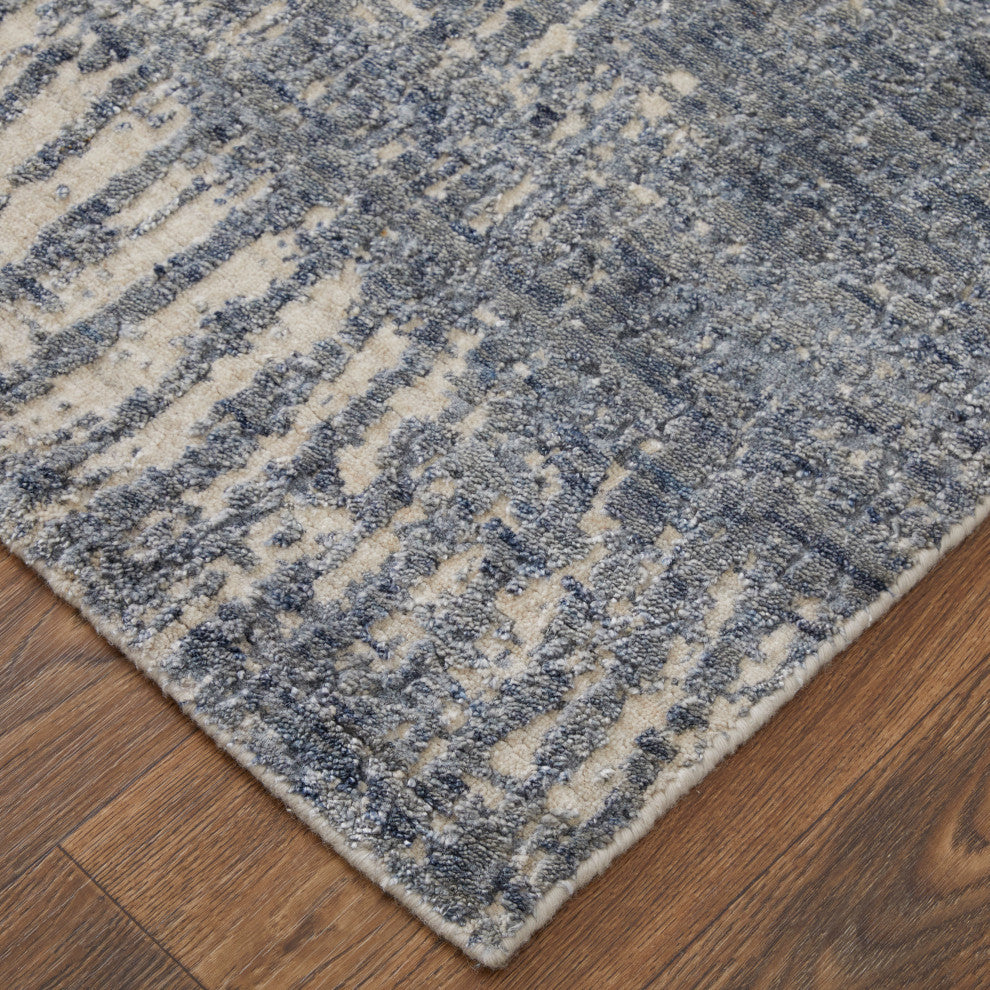 Kinton Modern Abstract, Blue/Ivory/Gray, 10'x14' Area Rug