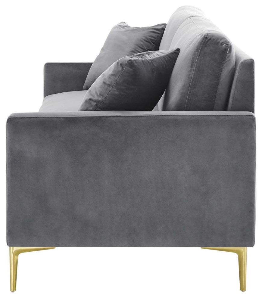 Sofa, Velvet, Gray, Modern, Living Lounge Room Hotel Lobby Hospitality