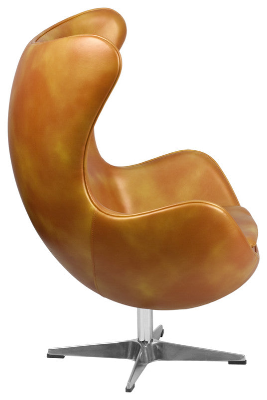 Gold Leather Egg Chair With Tilt-Lock Mechanism