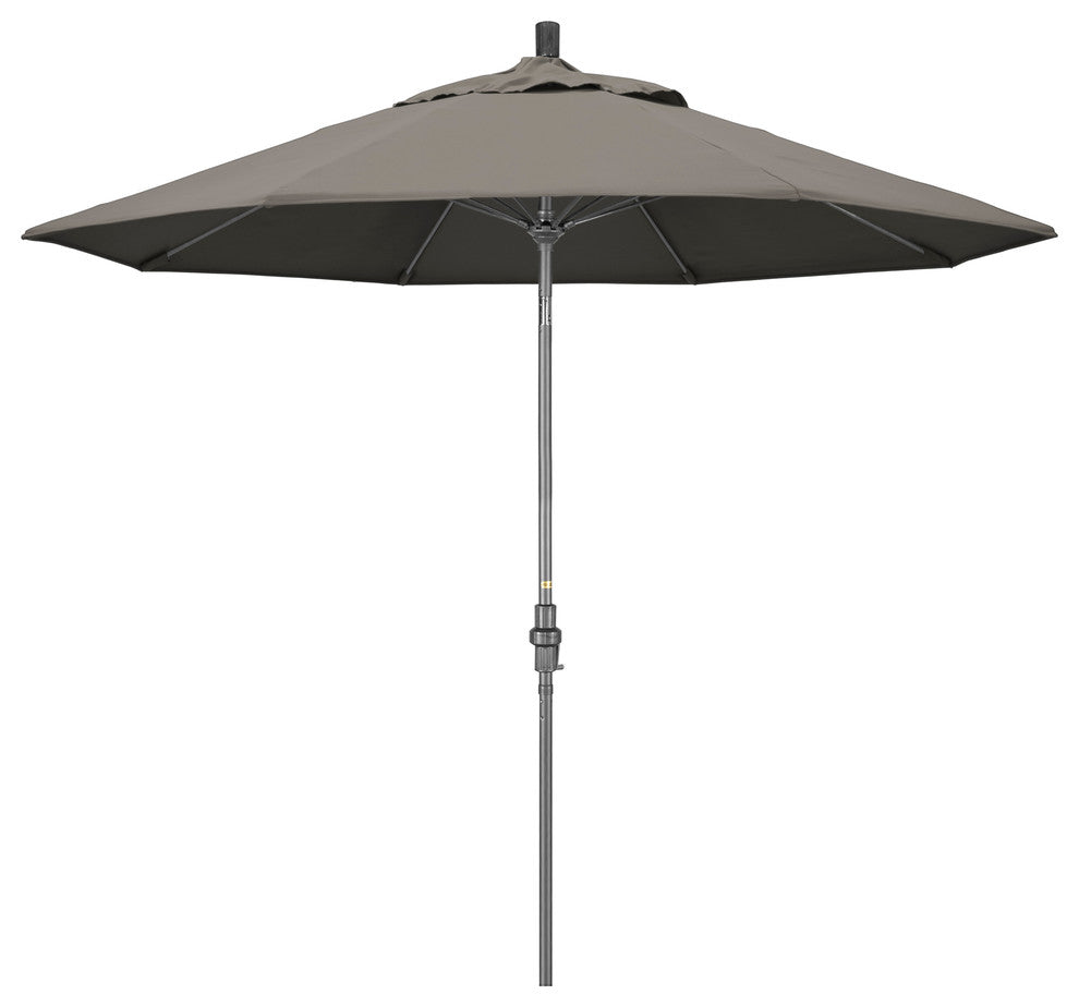 9' Grey Collar Tilt Lift Fiberglass Rib Aluminum Umbrella, Pacifica, Taupe