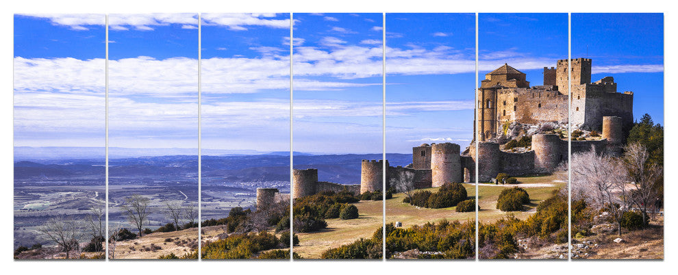 Medieval Loarre Castle Panorama, Landscape Canvas Art Print, 83"x32", 7 Panels