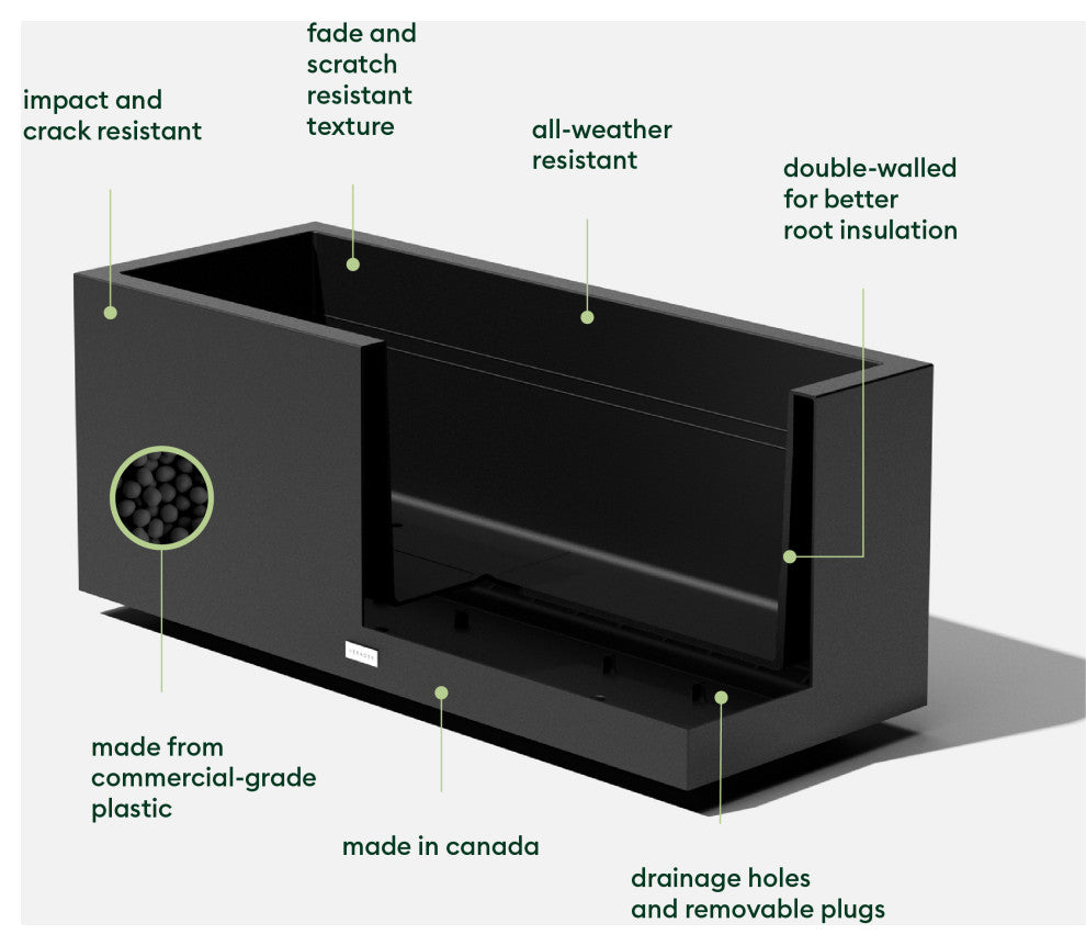 Veradek Block Series Long Box Planter, Black, 16.25"h X 15"w X 38"l