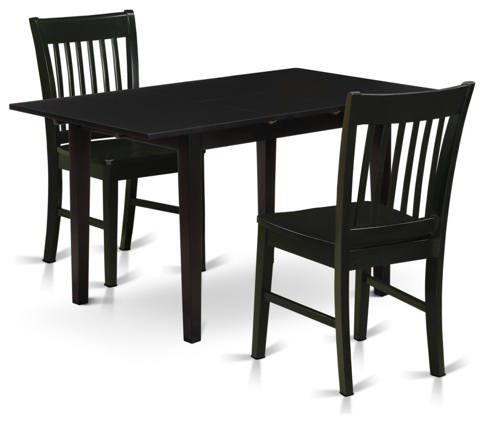 3-Pc Dining Set 2 Dining Chairs, Butterfly Leaf Kitchen Table, Black