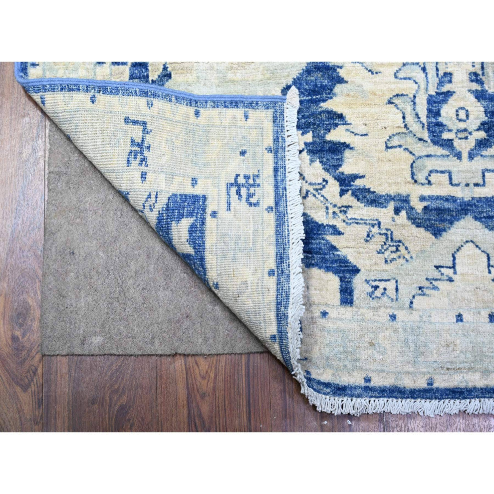 Astros Navy Blue Finer Peshawar Karajeh Hand Knotted Wide Runner Rug  4'2"x9'7"