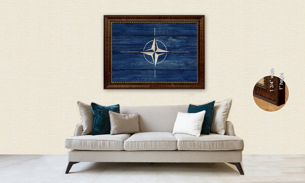 Nato Country Textured Flag Print With Brown Gold Frame, 15"X21"