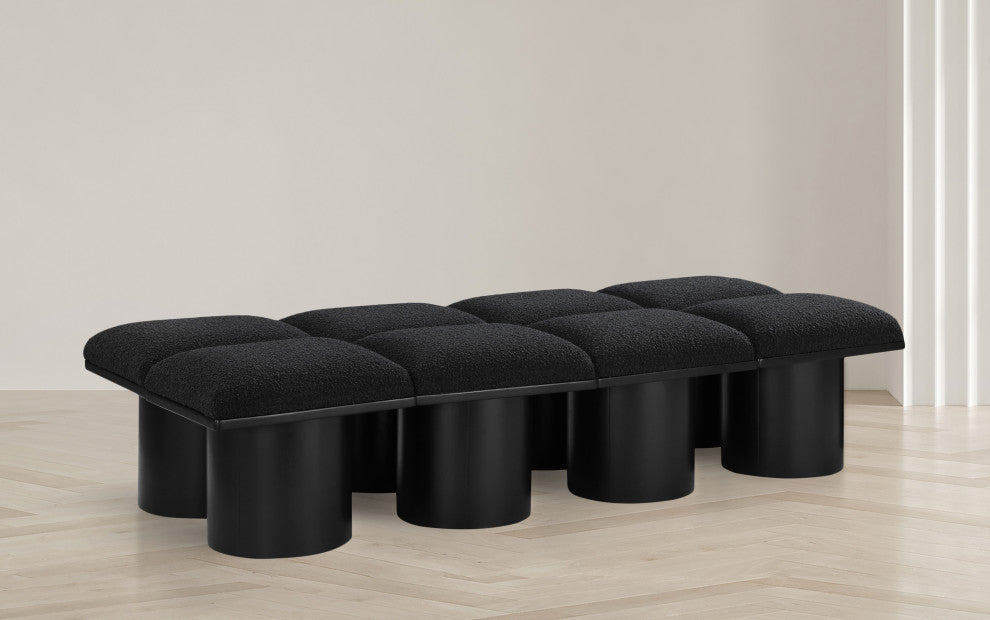 Pavilion Boucle Fabric Upholstered 8-Piece Modular Bench, Black, Black Finish