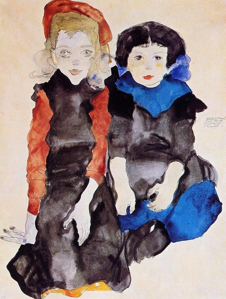 Egon Schiele Two Little Girls - 21" x 28" Premium Canvas Print