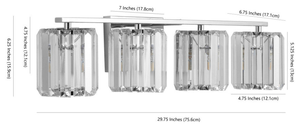 Coco Prism Vintage Metal/Glass Glam LED Vanity Light, Width: 29.75"