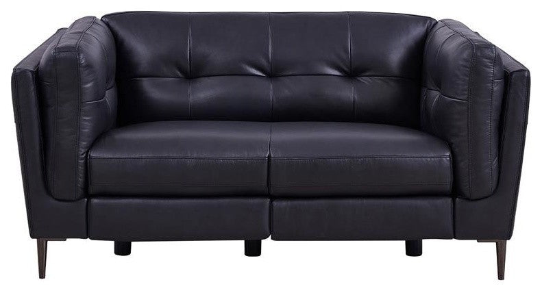 Primrose Contemporary Loveseat In Dark Metal Finish And Navy Genuine Leather