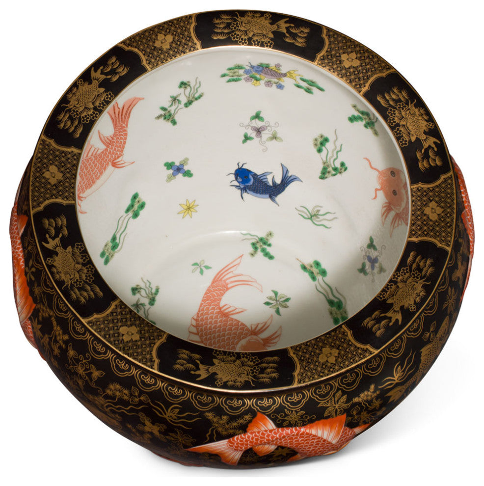 16 Inch Porcelain Koi Fish Motif Chinese Fishbowl Planter