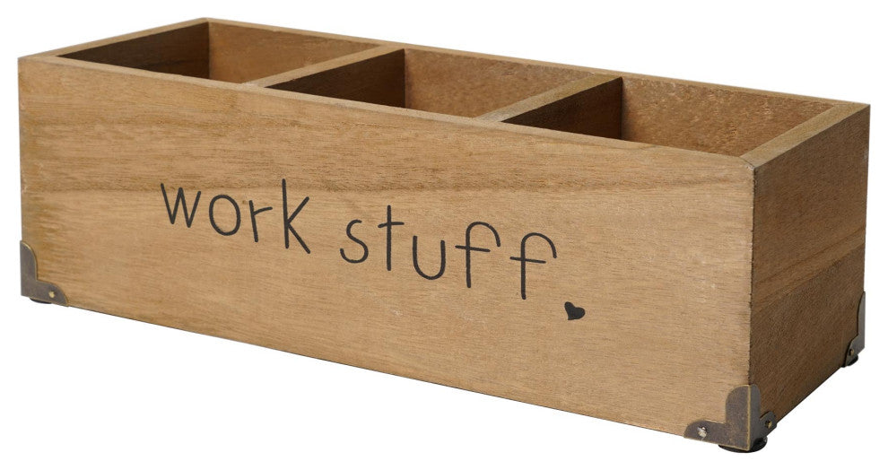 Addie Joy Work Stuff Rectangle 3-Opening Desk Organizer - Wood Wash